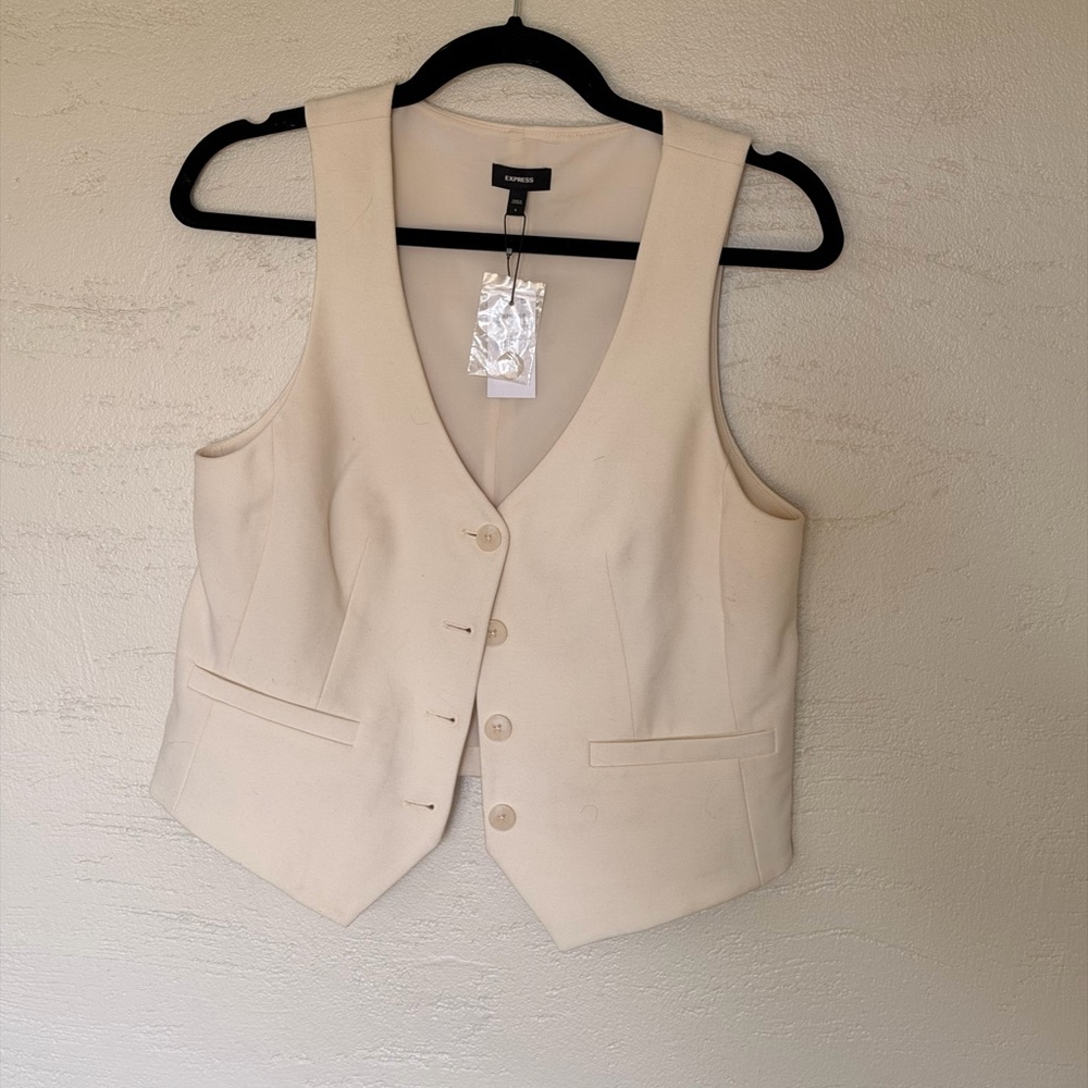 Express Cream Button Front Vest